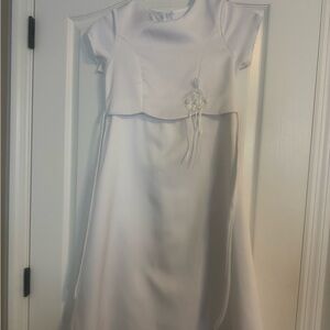 Girls’ First Communion Dress, Size 14. Worn once. Comes with veil and shawl/wrap